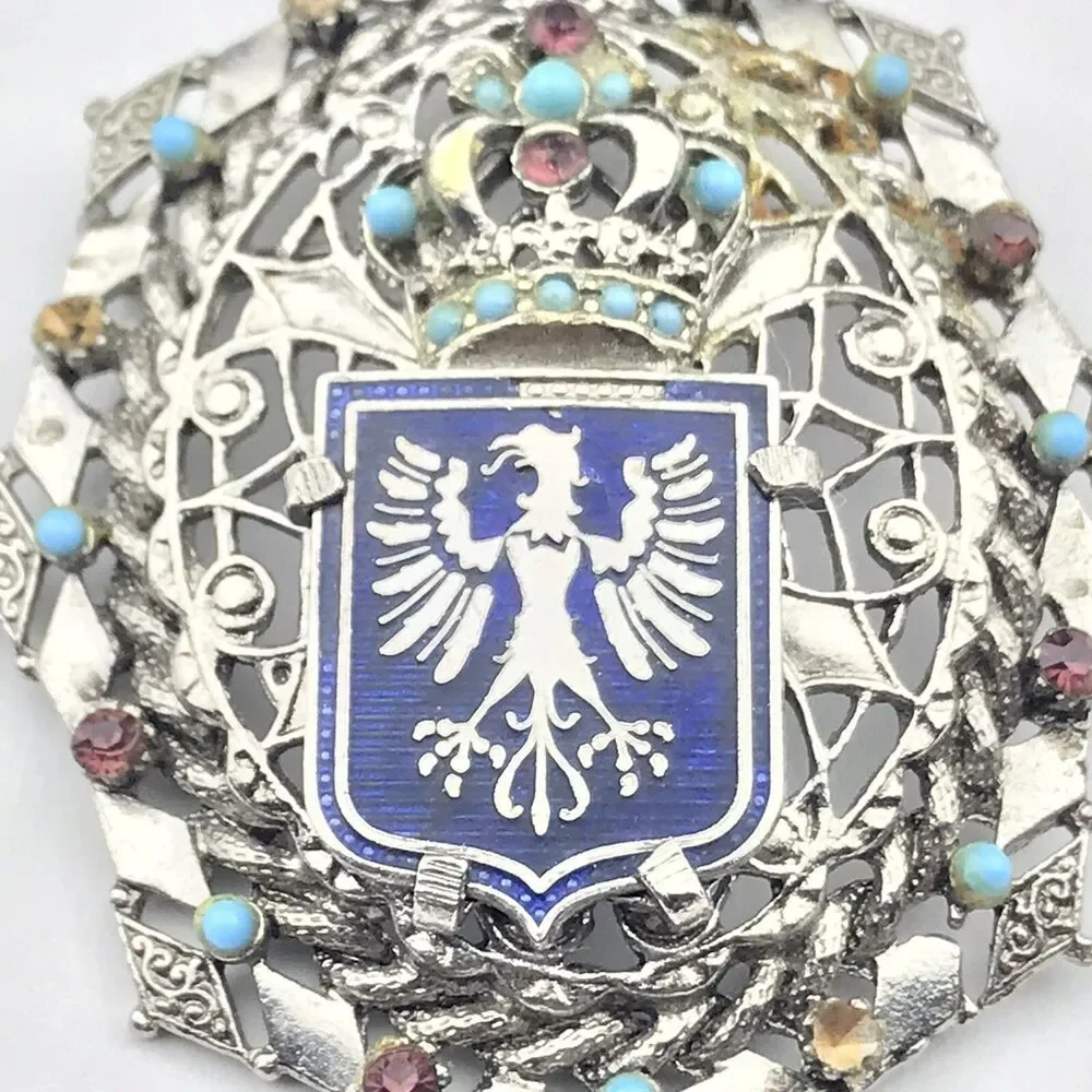 Crest Crown Eagle Vintage Pin Brooch Missing  A Few Stones